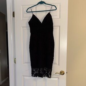 LAUREN by Ralph Lauren Elegant Black Lace Midi Dress